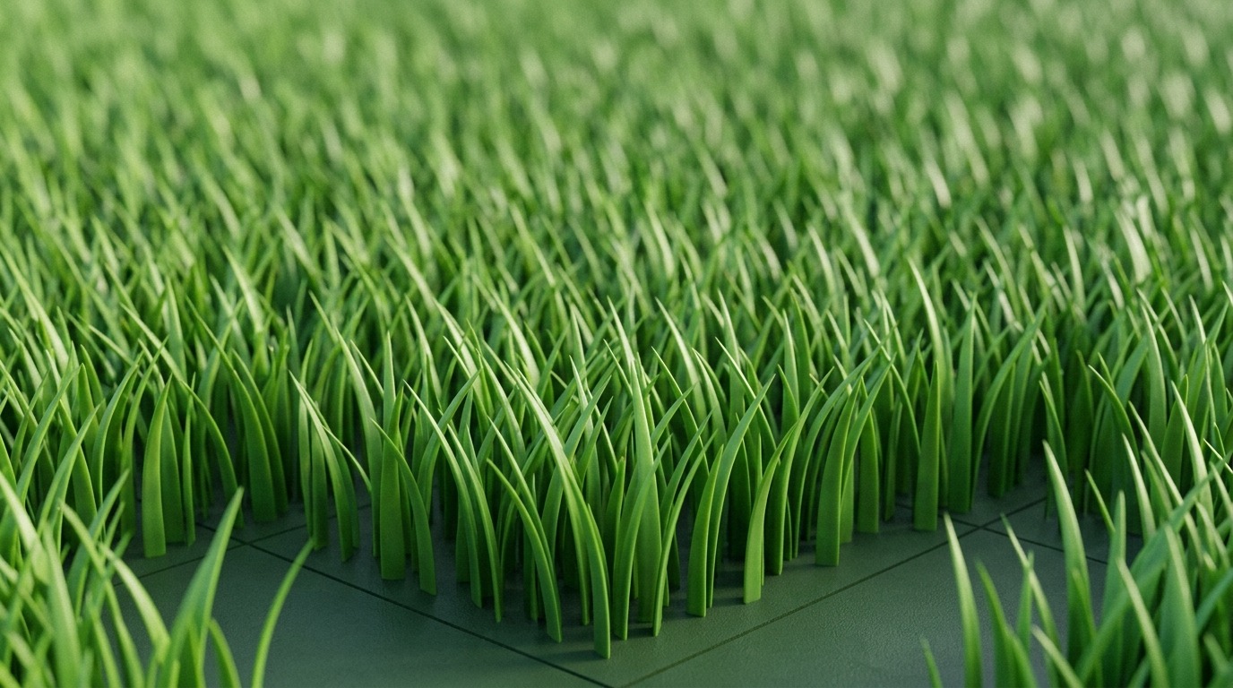 Duizenden identieke grassprietjes die vanaf een enkel grondvlak omhoog groeien.