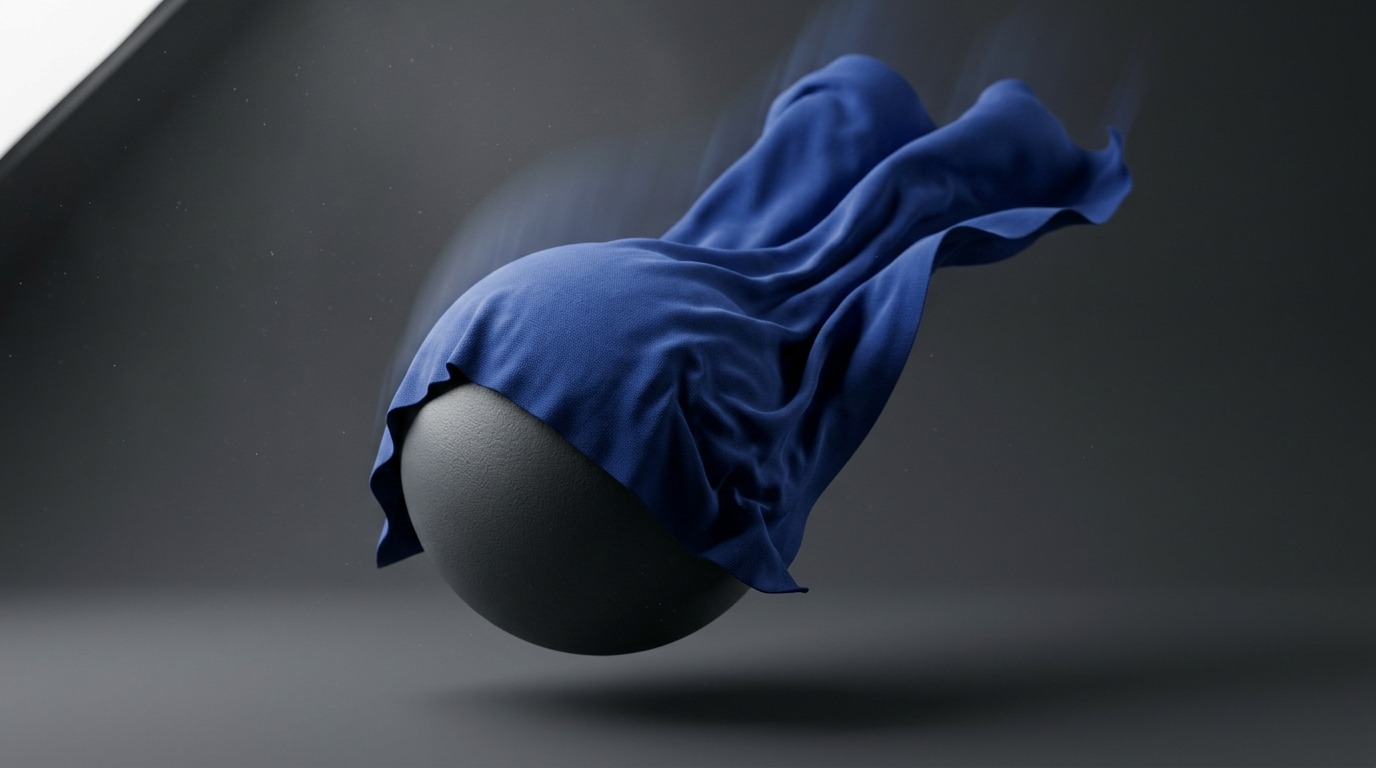Een doek dat over een vallend object heen zakt — twee physics-simulaties die op elkaar inwerken.