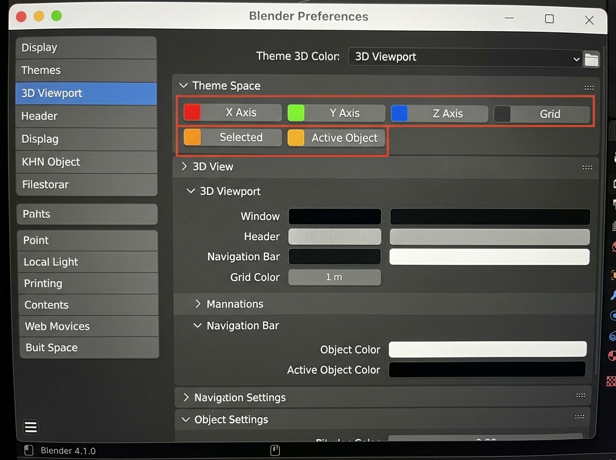 Een close-up van één enkele rij kleurvelden in Preferences → Themes → 3D Viewport: Active Object en Selected naast elkaar als twee gekleurde rechthoekjes met hun labels ernaast, verder niets — puur de rij zelf uitvergroot.