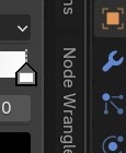 Onderaan de sidebar-tabkolom verschijnt een eigen 'Node Wrangler'-tab zodra de add-on aanstaat — het duidelijkste teken dat hij actief is.