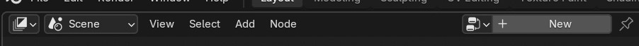 Zonder toegewezen node-groep toont de header alleen een '+ New'-knop — Blender 5.1's vervanger van de vroegere Use Nodes-checkbox.