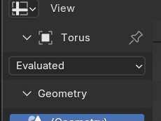 De breadcrumb Torus → Evaluated → Geometry: zonder Geometry Nodes-modifier toont de tabel gewoon de basisdata van het geselecteerde object.