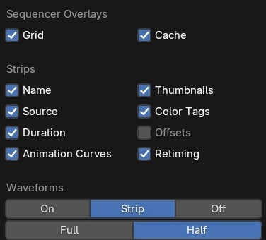 De Cache-overlay (playback-haperingen diagnosticeren) en Waveforms (audio/video-sync controleren) — beide in het Overlays-paneel van de header.