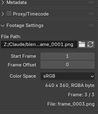 De Footage-tab in de sidebar: bestandspad, Color Space en resolutie — controleer hier eerst de basisgegevens als een solve niet wil kloppen.