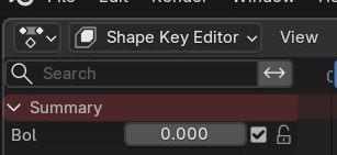 De modus-dropdown op Shape Key Editor, met de shape key 'Bol' en zijn waarde als los kanaal.
