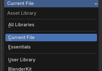 De library-dropdown linksboven: staat hij op 'Current File' terwijl je asset in 'User Library' of een andere bron zit, dan blijft de lijst leeg.