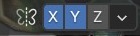 De X/Y/Z-knoppen in de Sculpt Mode-header: X en Y staan hier aan, elke streek spiegelt dus meteen over beide assen.