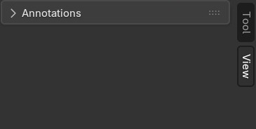 De N-sidebar geopend in de UV Editor — hier op tab View (zoom/Annotations); tab Item ernaast toont bij een geselecteerde UV-vertex diens exacte 2D-coördinaten.