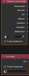 Texture Coordinate en UV Map naast elkaar in de Shader Editor — twee losse nodes voor twee net iets andere doelen.