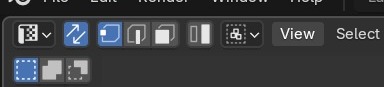 De UV Sync Selection-toggle helemaal links in de UV Editor-header, met de selectiemodusknoppen ernaast.