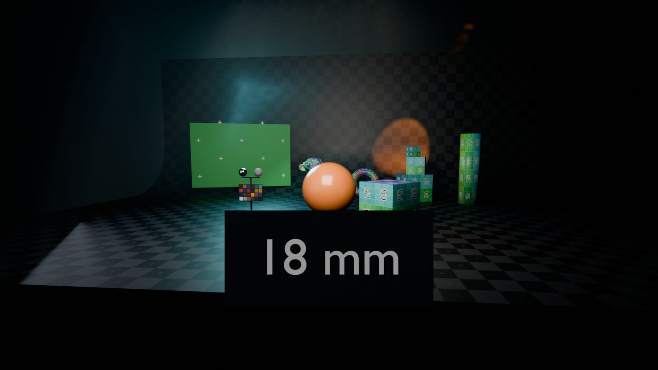 18 mm — de hele studioset past in beeld.