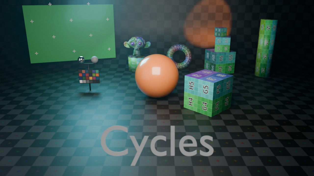 Cycles — 128 samples met denoising, ruim 90 seconden. Het resultaat ligt zichtbaar dicht bij EEVEE, met net iets zachtere schaduwen en reflecties.