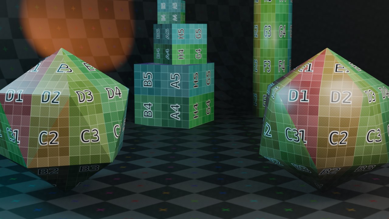 Twee identieke laag-poly icospheres (Subdivisions 1): links kaal en flat shaded, rechts smooth shaded met Normal Edit in Radial-modus (geen target) — dezelfde hoekige omtrek, maar een rond aanvoelende shading.