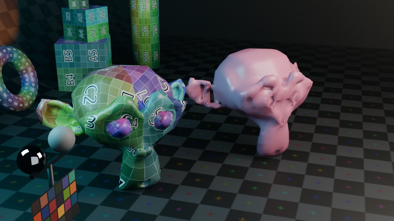Modus Smooth, Octree Depth 5: Suzanne wordt een vloeiende, blobby vorm.