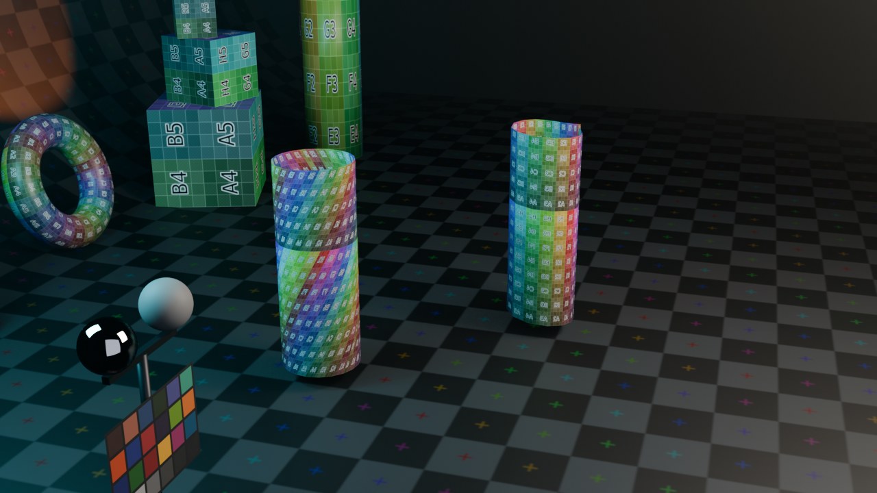 Twee identieke buizen: links Simple Deform Twist (160°), rechts Simple Deform Bend (110°), beide om de Y-as.