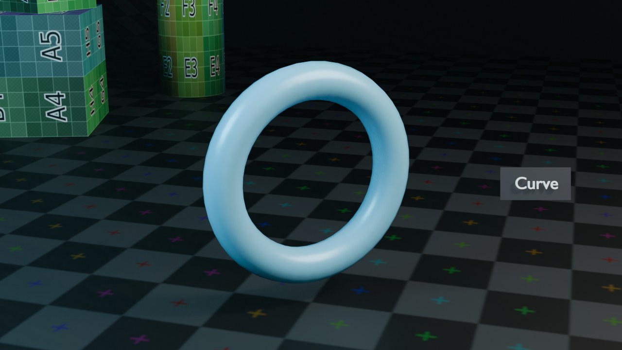 Een Bezier-cirkel met Bevel Depth 0.11 — een Curve heeft standaard geen dikte, pas de bevel maakt 'm zichtbaar als buis.