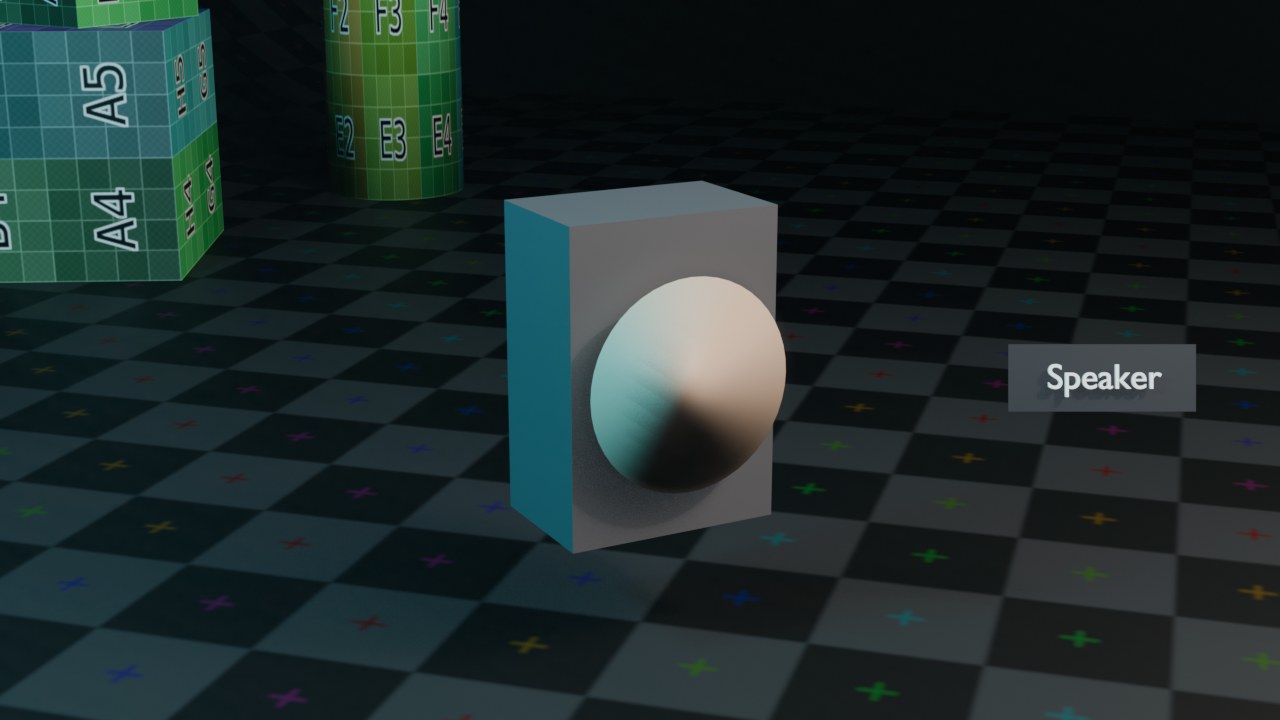 Vervanger: een Speaker heeft geen visuele render (geluid is niet zichtbaar) — dit is een luidsprekerbehuizing met conus.