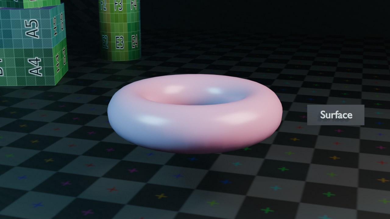 Een NURBS Torus Surface — oogt als een mesh-torus, maar is wiskundig opgebouwd uit NURBS-vlakken, geen polygons.