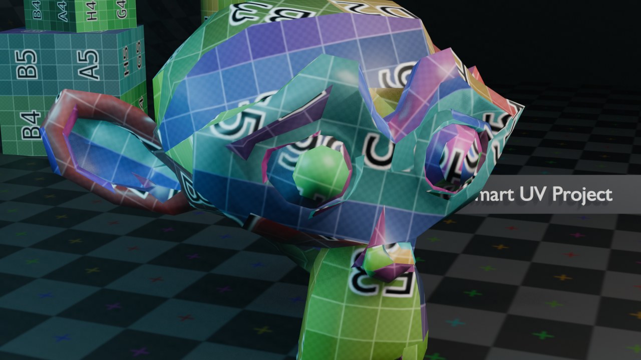 Smart UV Project op hetzelfde model: snel resultaat, maar de naden liggen waar het algoritme ze kiest, niet waar jij ze zou plaatsen.