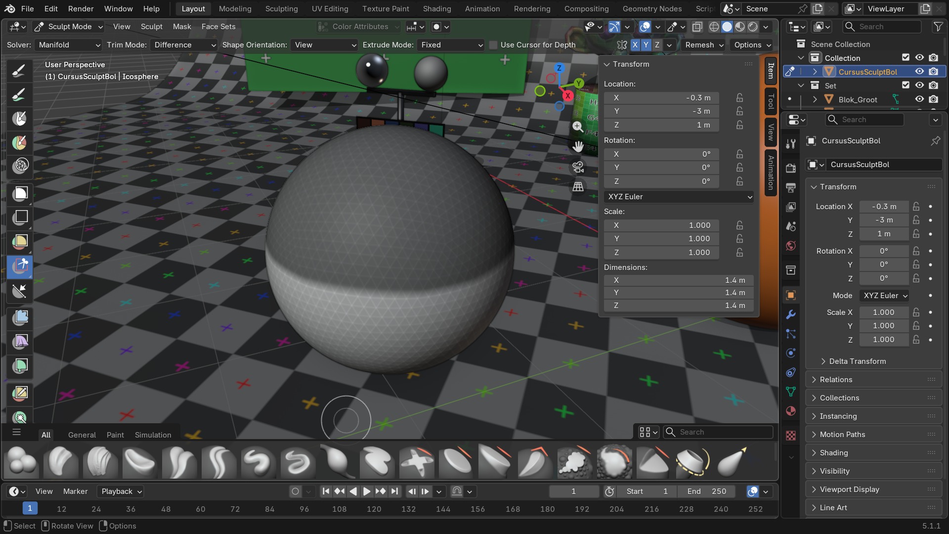De Box Trim-tool actief: een eigen tool-header (Solver, Trim Mode, Shape Orientation, Extrude Mode) verschijnt zodra je een Trim-tool uit de toolbar kiest.