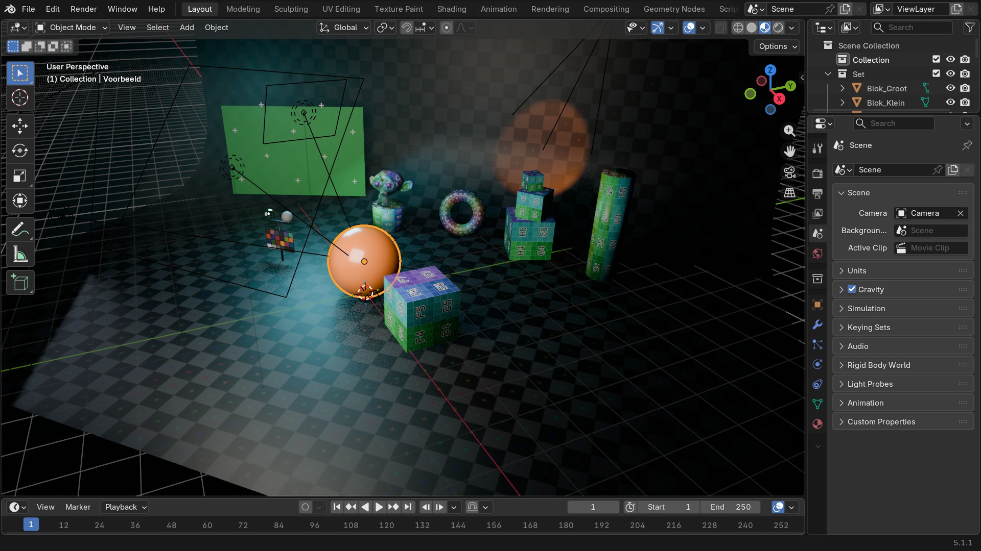 Render Properties, paneel Color Management: View Transform op AgX, Look, Exposure en White Balance.