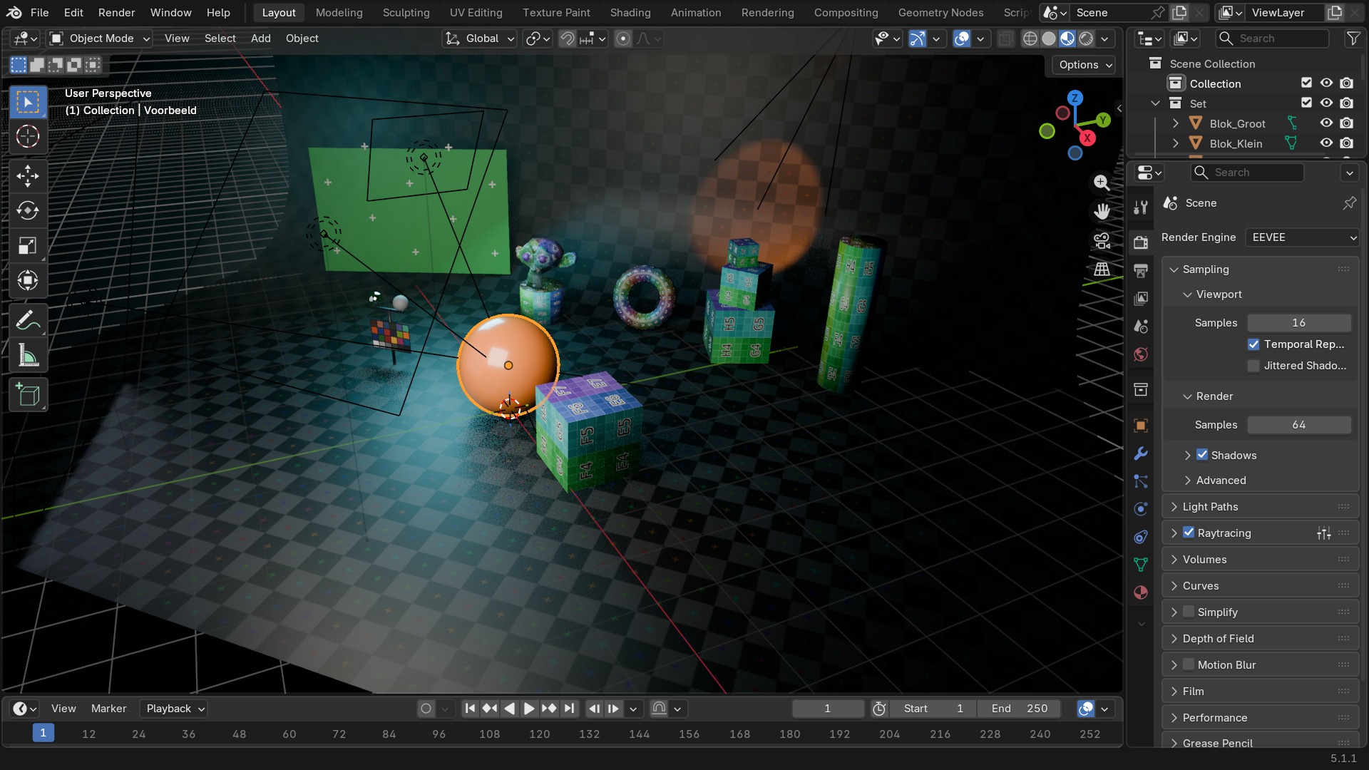 Render Properties, paneel Raytracing, met Screen-Trace en de Denoise-opties.