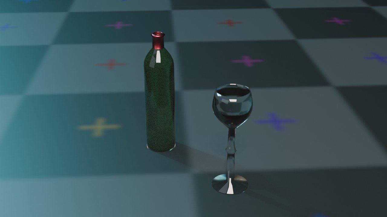 Glas en fles naast elkaar