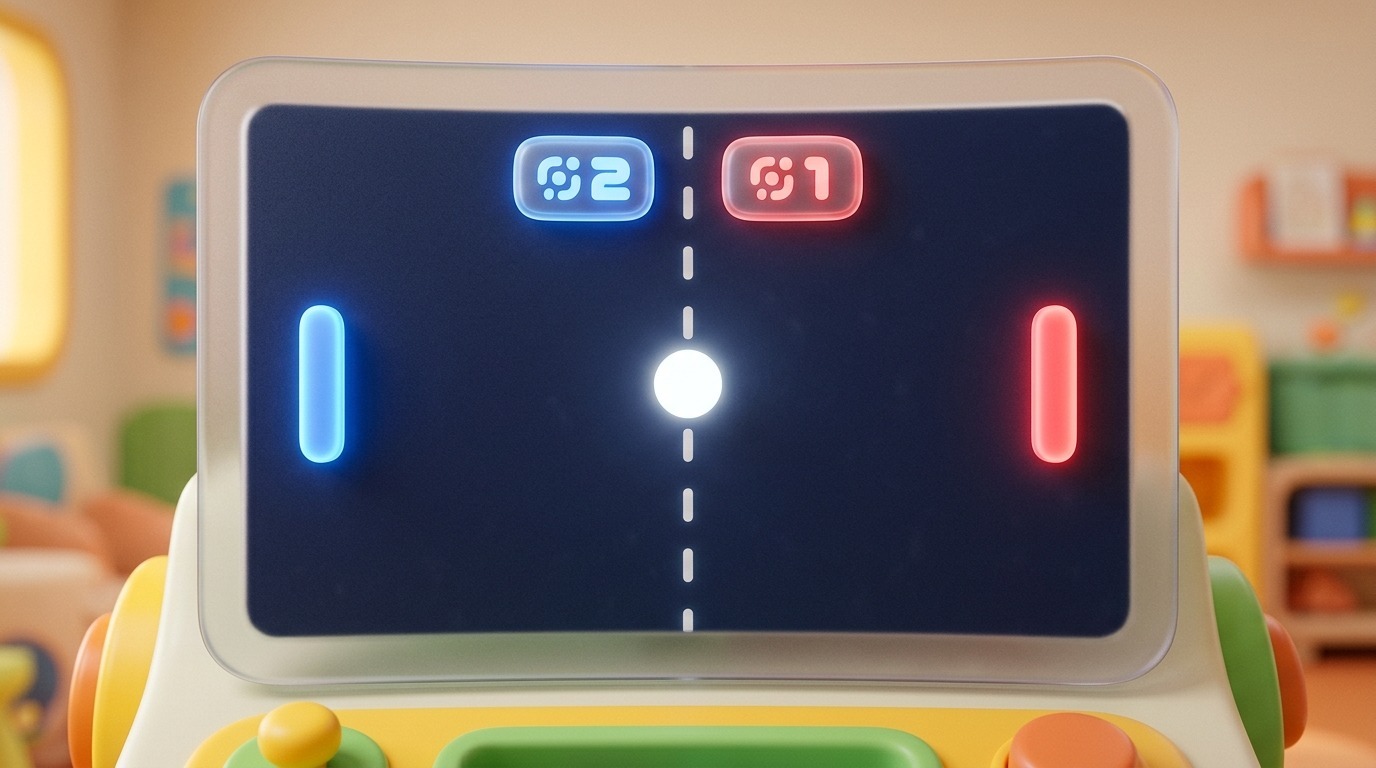 Het eindresultaat: twee peddels, een kaatsende bal en twee scoreborden