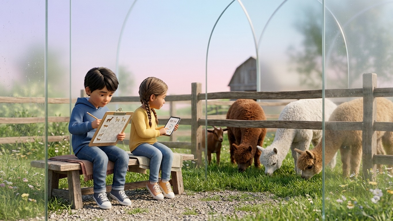 Ethogram bij de alpaca's: kleine groepjes van 2-3, klemborden, en een dier dat met rust gelaten wordt