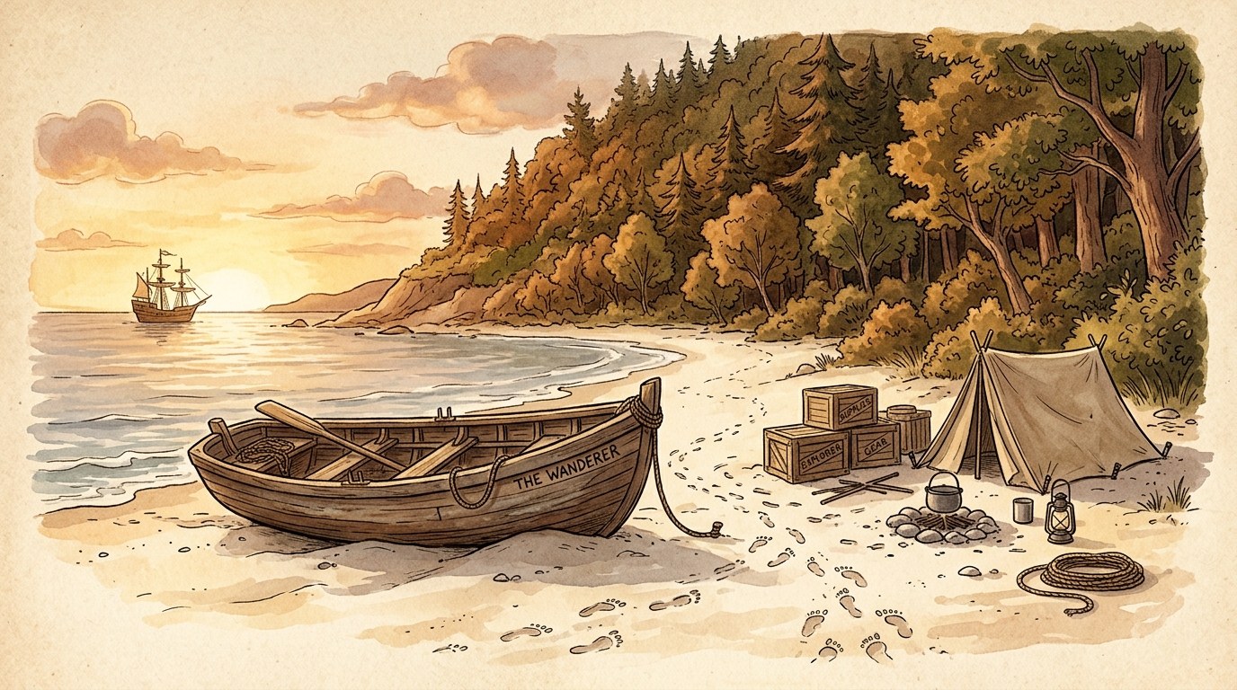 De sloep op het bleke zand van Delmarbaai.