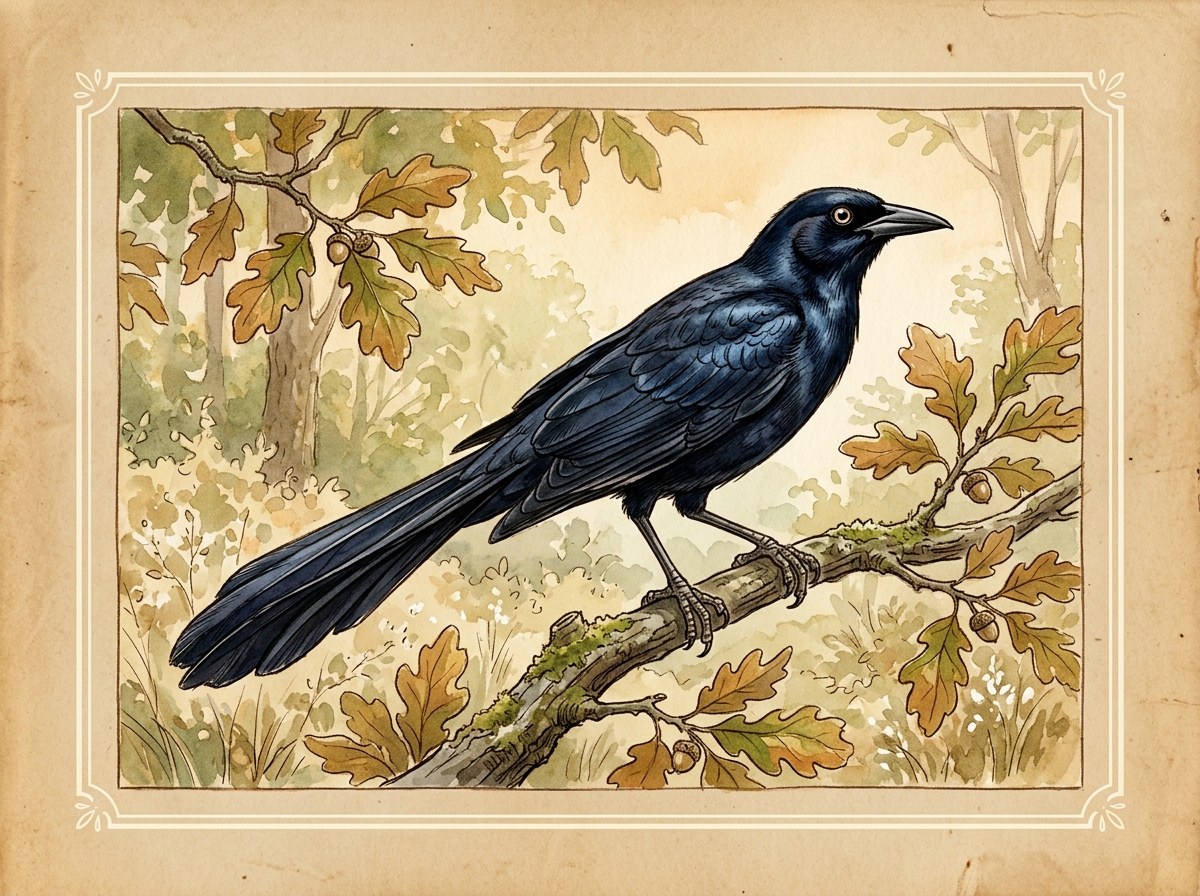 De bootstaart — glanzend zwarte vogel; roept de hele ochtend, slaapt 's nachts.