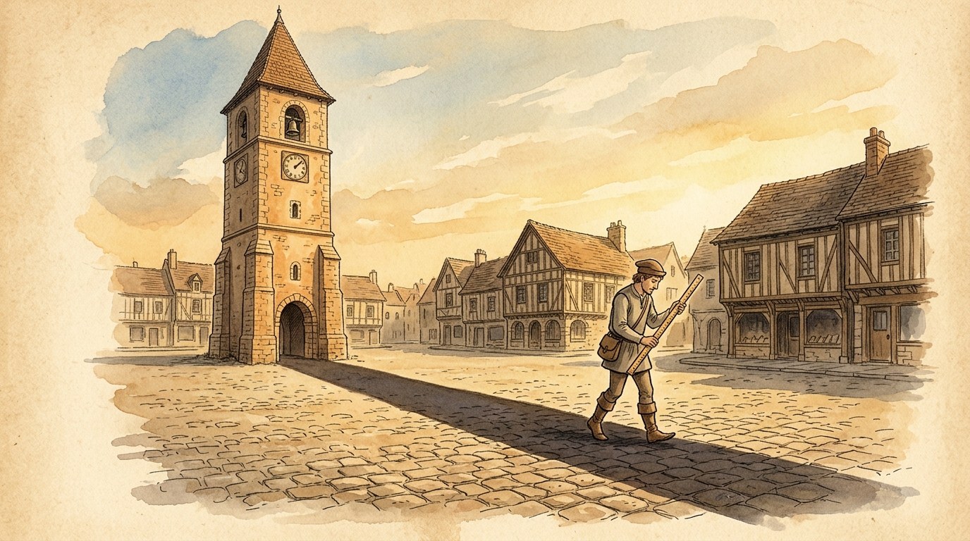 Het belfort in F4 legt zijn schaduw dwars over de Grote Markt.