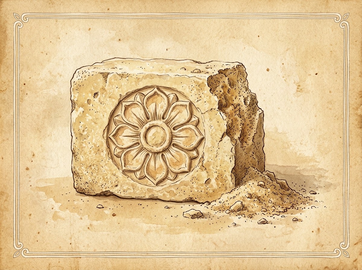 Zandsteen — geelwit, korrelig, zacht; gevelstenen en beeldhouwwerk.