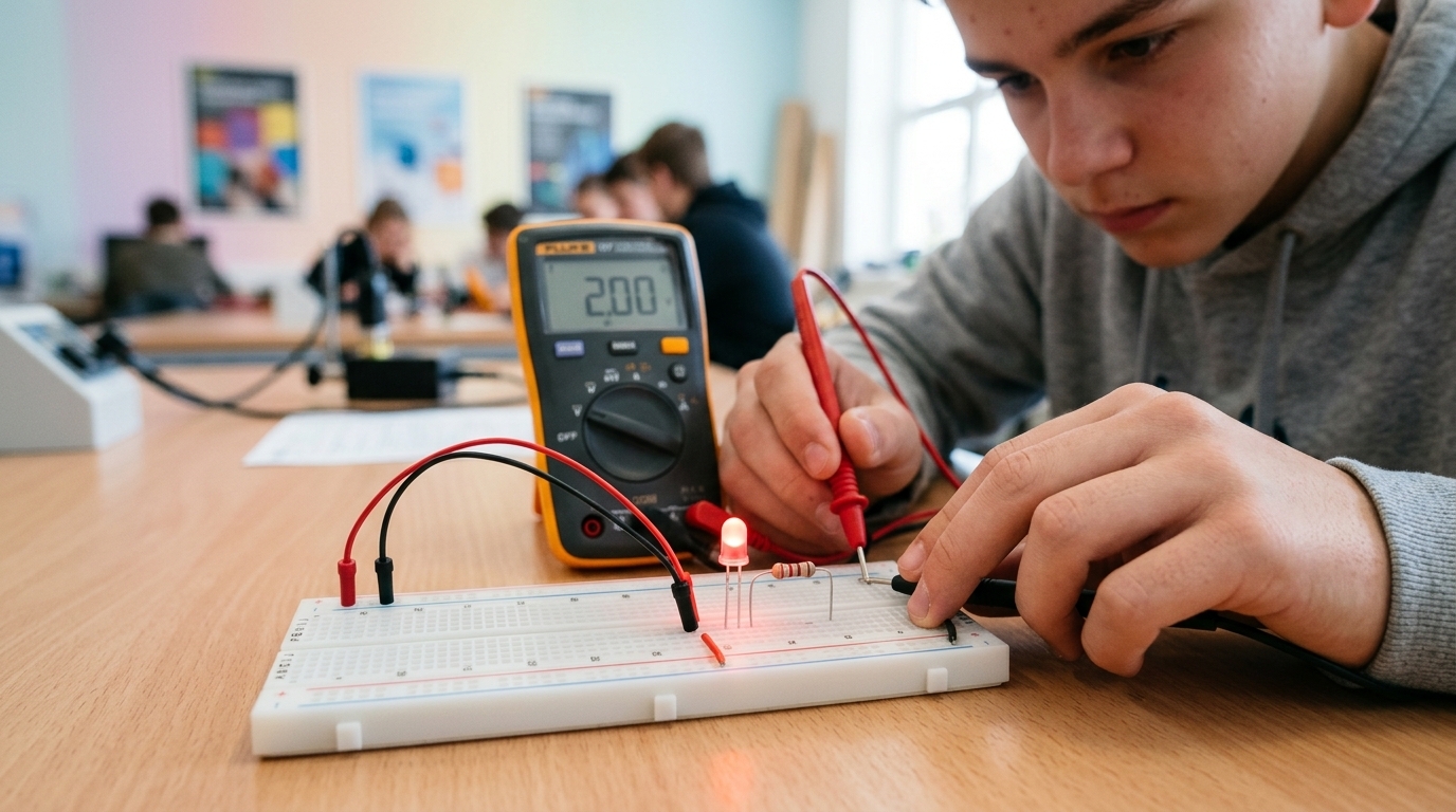 De eerste breadboard-kring: LED, voorschakelweerstand en nette kleurafspraken