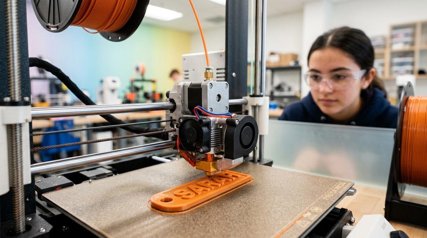 Eerste 3D-print: een naamtag/sleutelhanger komt laag per laag uit de printer