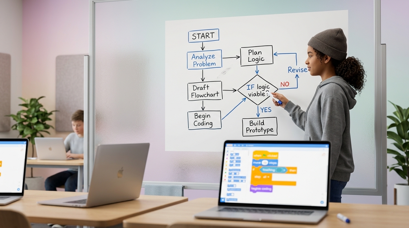 Eerst denken, dan slepen: flowcharts op het whiteboard vóór er code wordt gebouwd