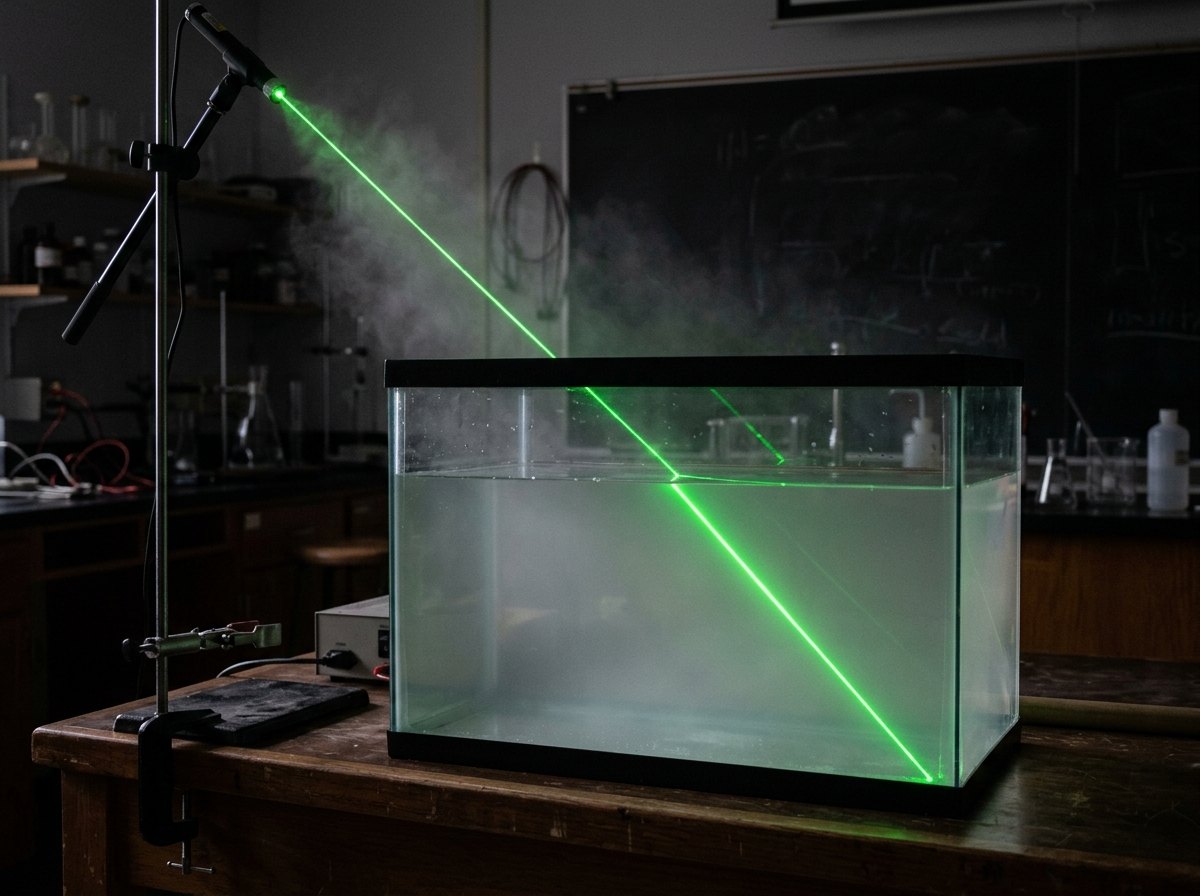 Licht dat van lucht naar water gaat, knikt: volgens Fermat de weg van de kortste tijd.