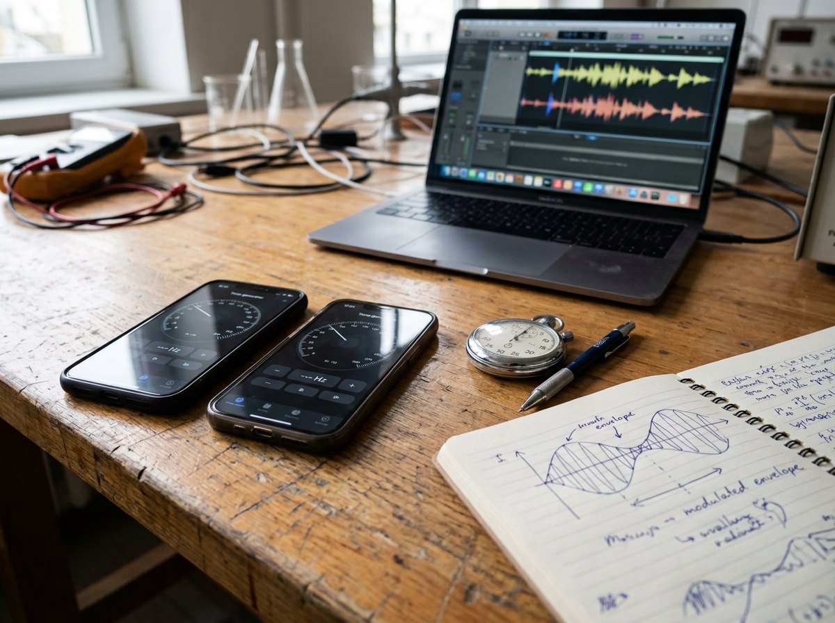Twee toongeneratoren van 440 en 443 Hz: je hoort drie zwellingen per seconde.