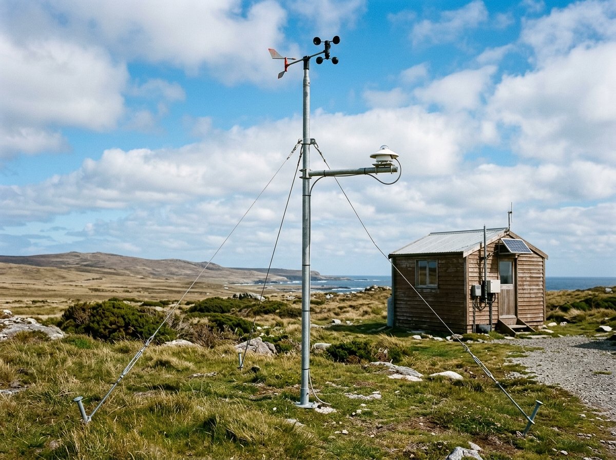 De weermast: een gewone steigerbuis, getuid met drie draden. Hij draagt bijna niets, maar moet niet knikken.