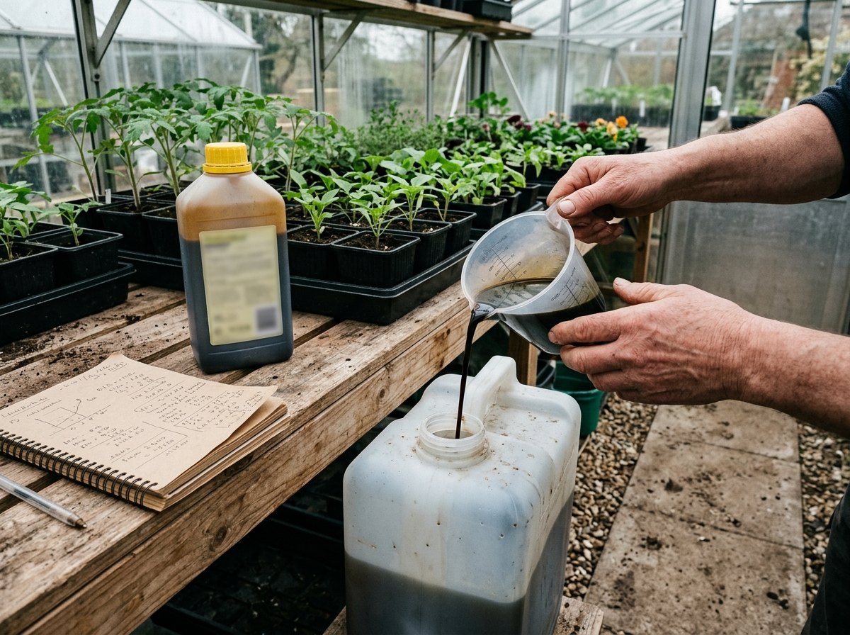 120 mL plantenvoeding in 24 L water: 1,0 g voedingszouten per liter.