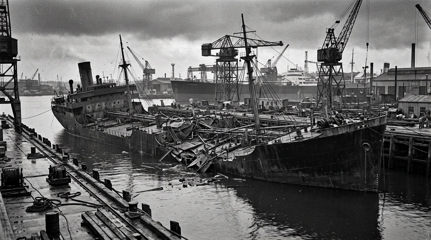 Reconstructie: een gelaste tanker die in 1943 aan de kade in twee scheurde.