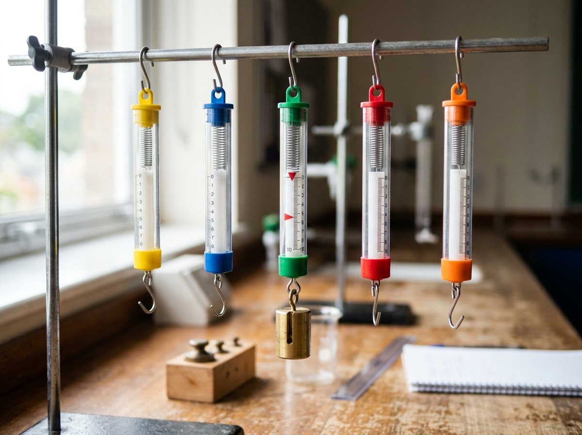 Krachtmeters met een verschillend bereik: hoe kleiner het bereik, hoe fijner de schaal.