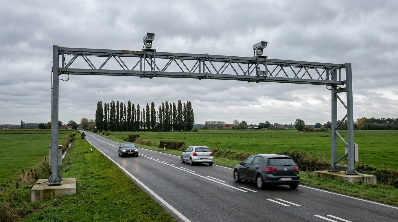Twee camera's, kilometers uit elkaar: ze meten de gemiddelde snelheid.