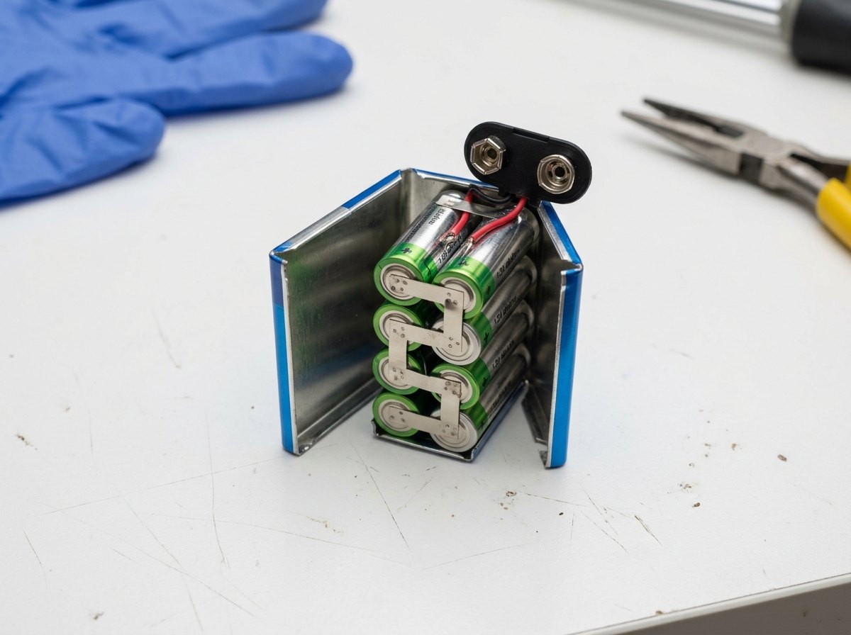 In een alkalische blokbatterij van 9 V zitten zes cellen van 1,5 V in serie.