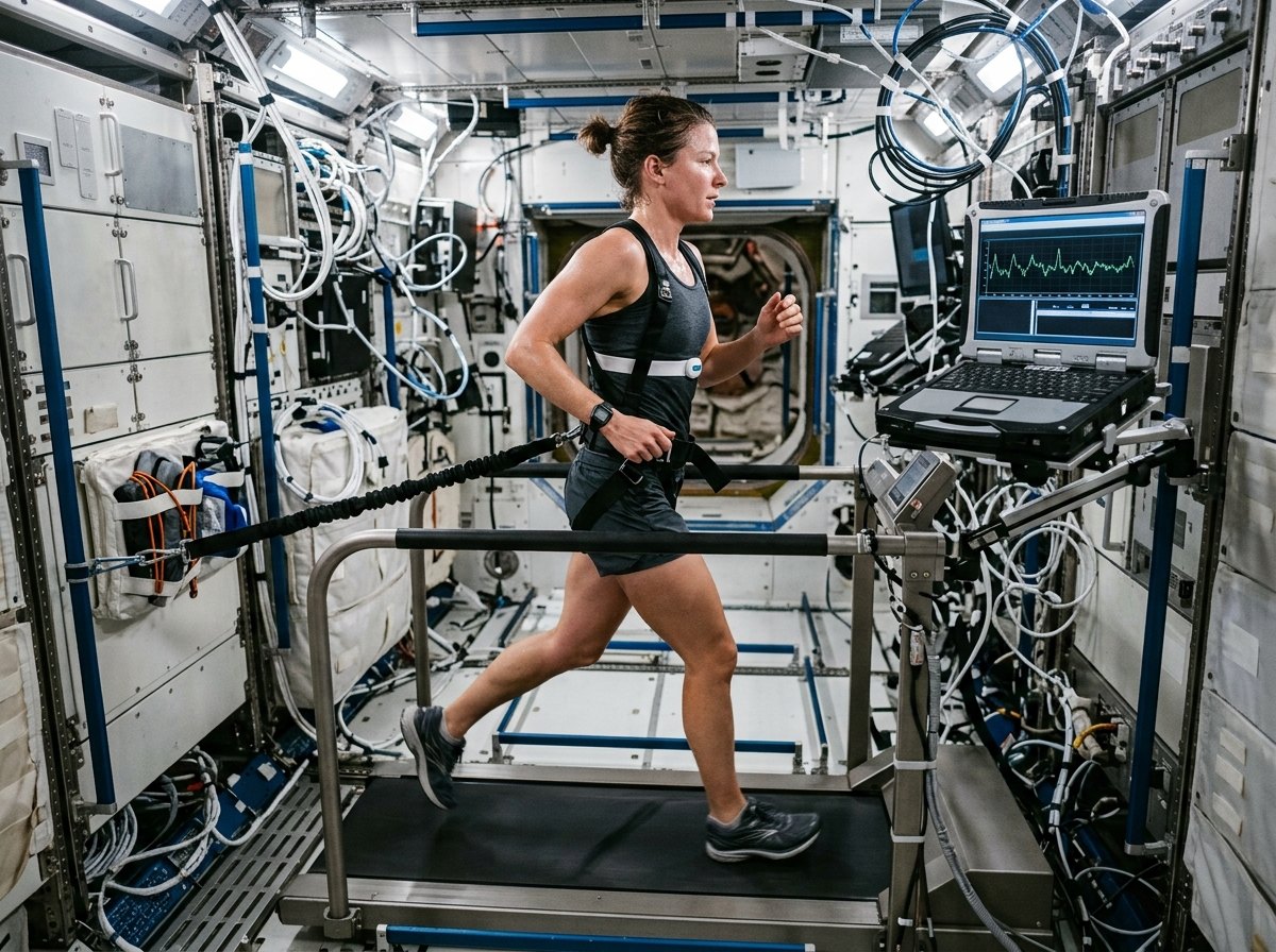 Sporten met elastieken om niet weg te zweven: twee uur per dag, om spieren en botten sterk te houden.