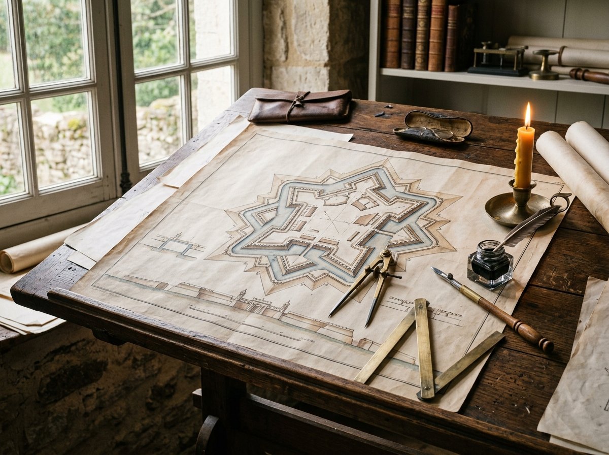 Grondplan en vooraanzicht op één blad: zo rekende Monge vestingmuren uit met een tekening.