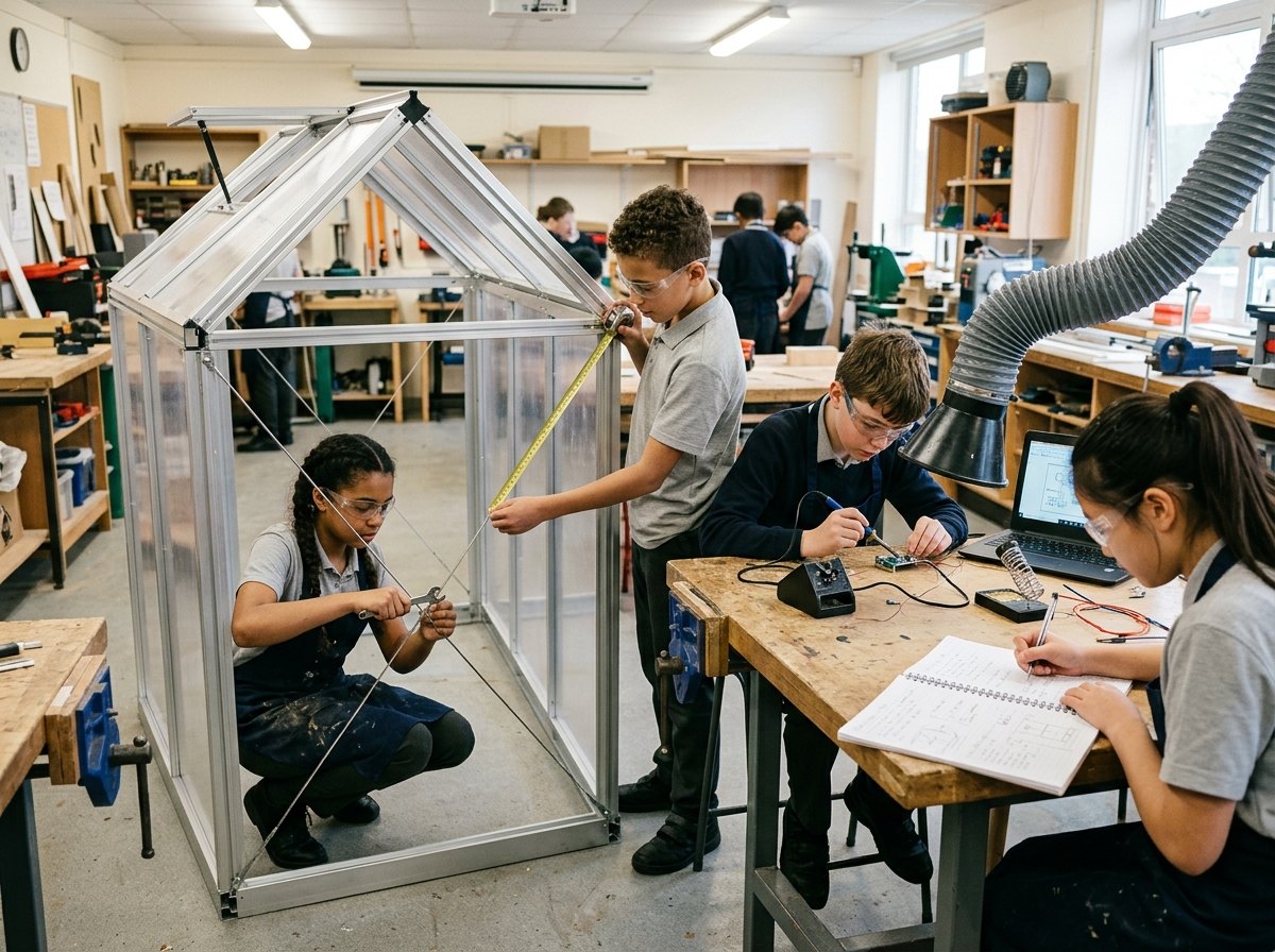 Vier rollen, één kas: bouwen, meten, solderen en bijhouden wat er gebeurt.
