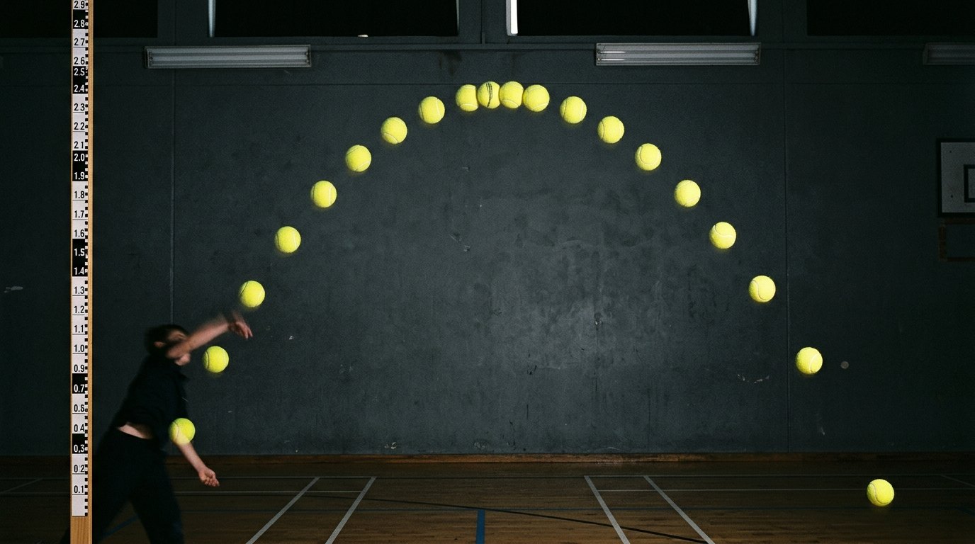Gelijke tijdstappen, ongelijke afstanden: de baan van een bal is een parabool, en de top is waar hij het traagst gaat.