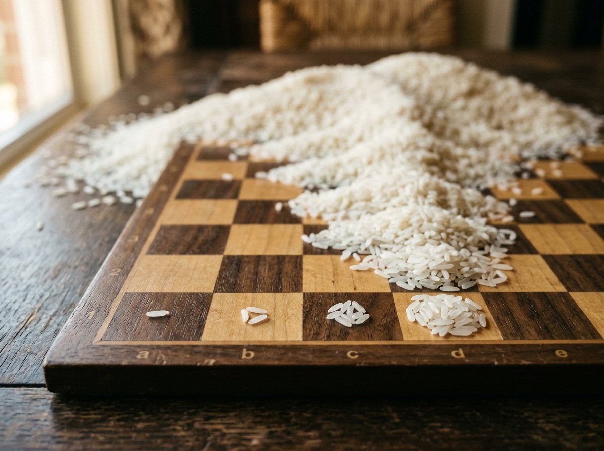 Het eerste rijtje van het bord is een handvol korrels; de rest van het bord is een ander verhaal.