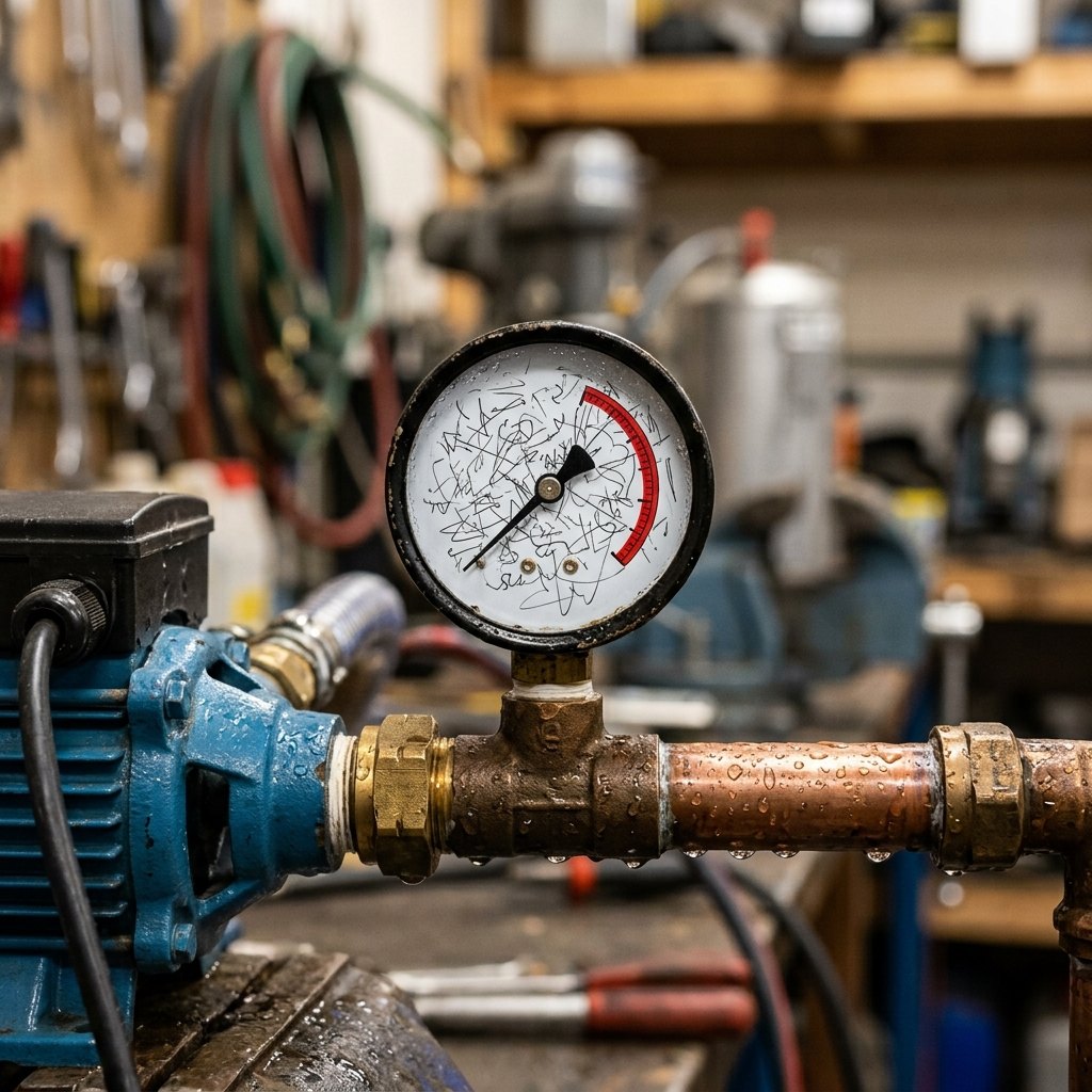 Een wijzermanometer toont overdruk: bij open lucht staat hij op nul.